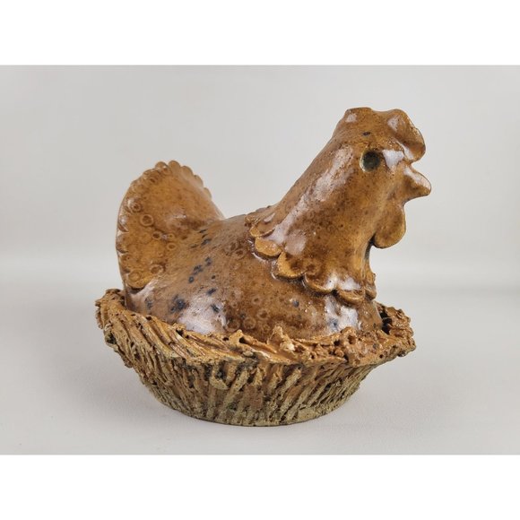 Primitive Nested Hen Art Pottery Coin Bank Artist Marked - Picture 2 of 13